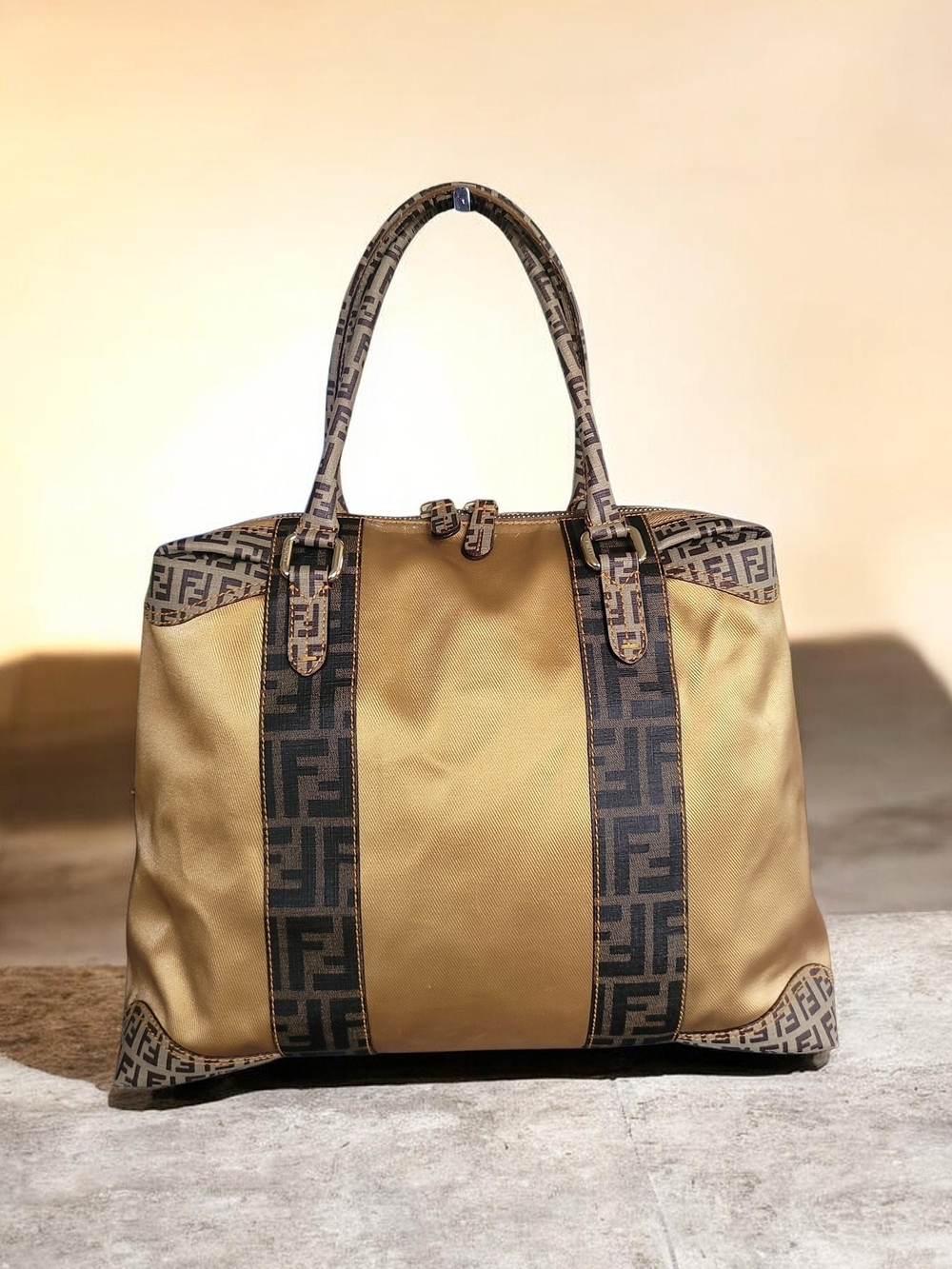 Fendi Metallic Canvas Zucca Zucchino Spalmati Mixed Media Tote